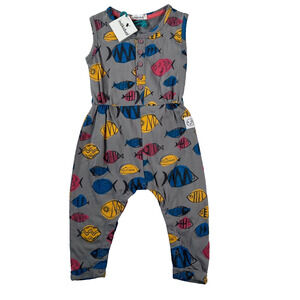 Indikidual Jumpsuit Baby 0/6 Months Gray Fish Shark Sleeveless Romper New